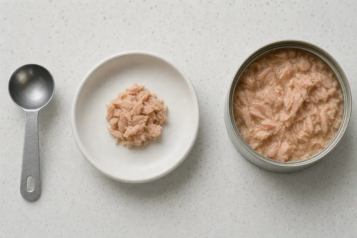 One tablespoon of tuna in springwater, a safe tuna portion for cats